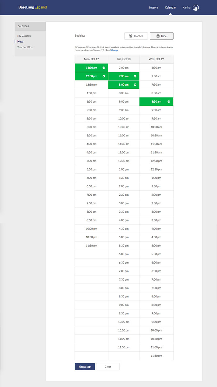 Booking by time step 1