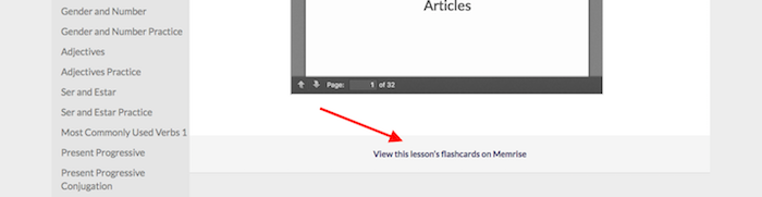 Link to Memrise on each lesson