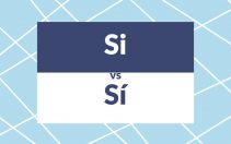 Graphic showing the words 'Si' and 'Sí' with 'vs' in between. The background is light blue with a grid pattern. The top box is dark blue with 'Si' in white, and the bottom box is white with 'Sí' in dark blue. The image explores the contrast between the two terms.