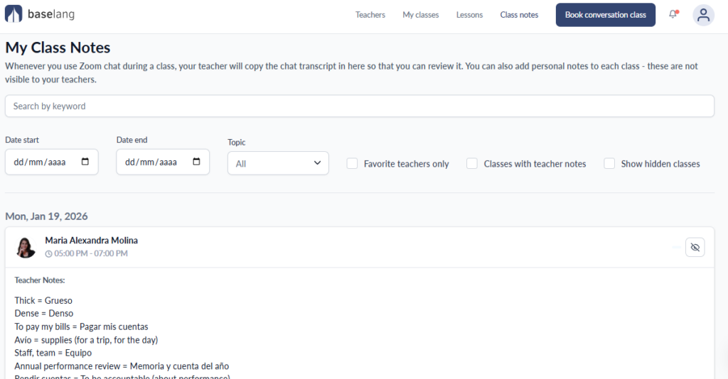How do class notes work? - BaseLang