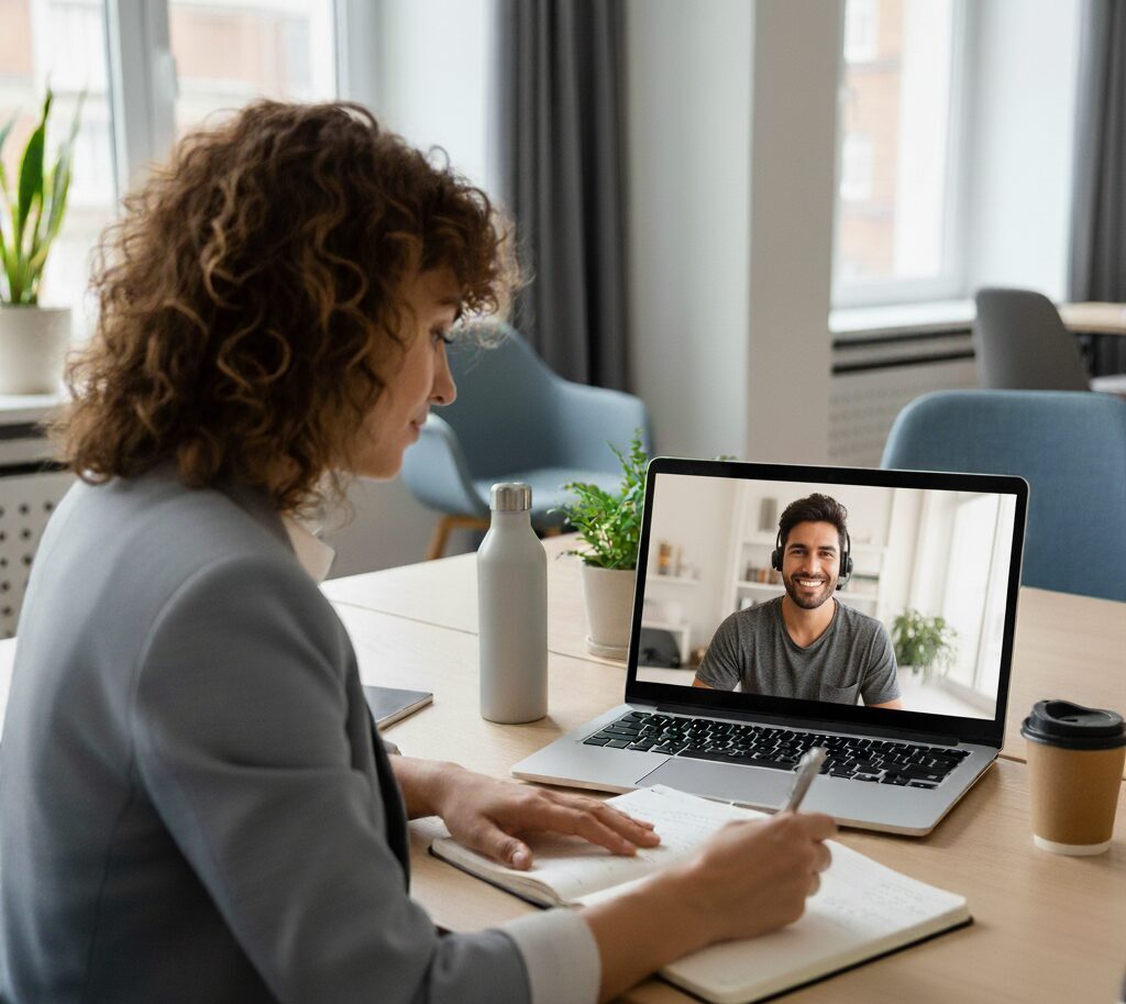 corporate-teacher-student office worker in a spanish class